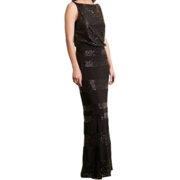 LIKE NEW RALPH LAUREN Blouson Sequin Black Gown - Picture 2 of 7